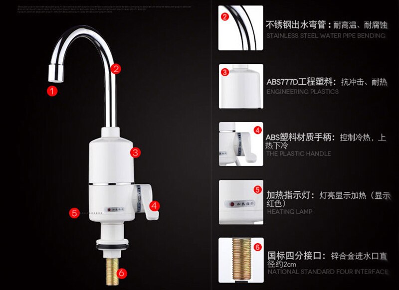 Kitchen Instant tankless Water Heater Electric Water Faucet Instantaneous Heater And Cold Dual-Use 2000w 3000w