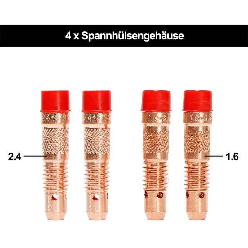 TIG Welding Accessories Set, Adapter Sleeves+ Housing+ Ceramic Nozzles+ Tungsten Electrodes for WP-26 TIG Welding Torch