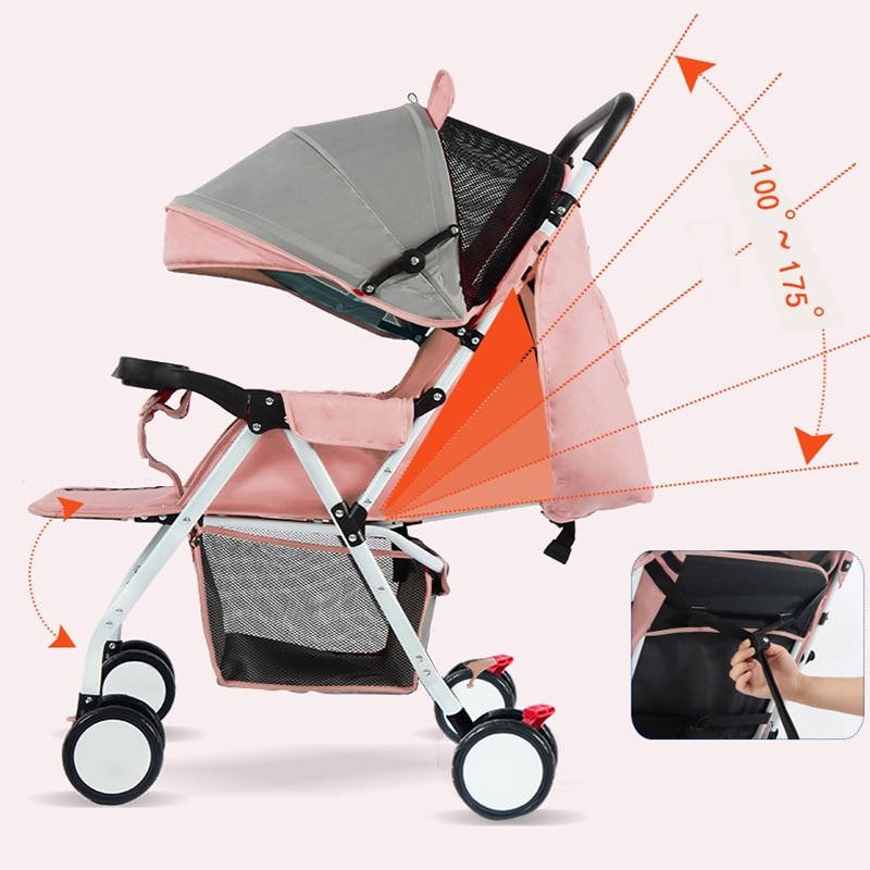 Foldable Baby Stroller Folding Pushchairs Lightweight Wheeled The Pram Portable Children's Trolley Adjustable Toddler Carriage