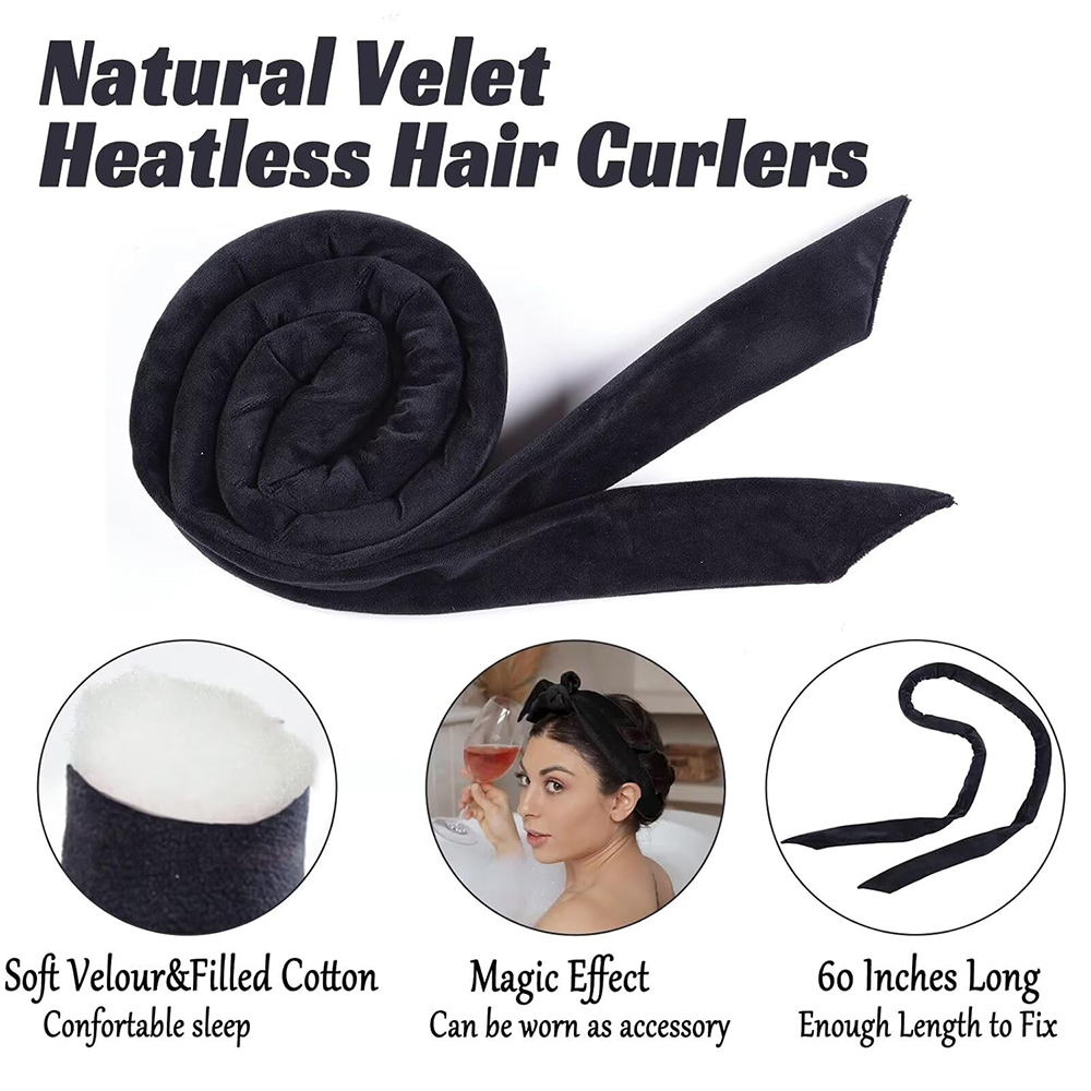 Heatless Curling Rod Headband For Long Hair Overnight Curlers to Sleep In 61" Hair Rollers Soft Cotton Velour Hair Rollers