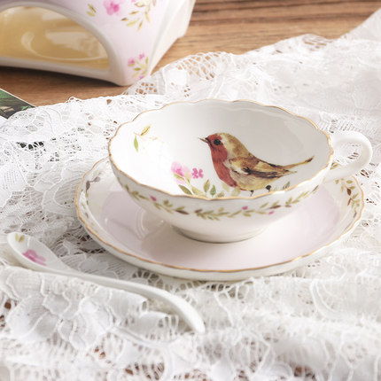 Europæisk kaffekop kulør husstand keramisk kop britisk te sæt blomst te kop eftermiddagste kop kop underkop med ske: Fugl