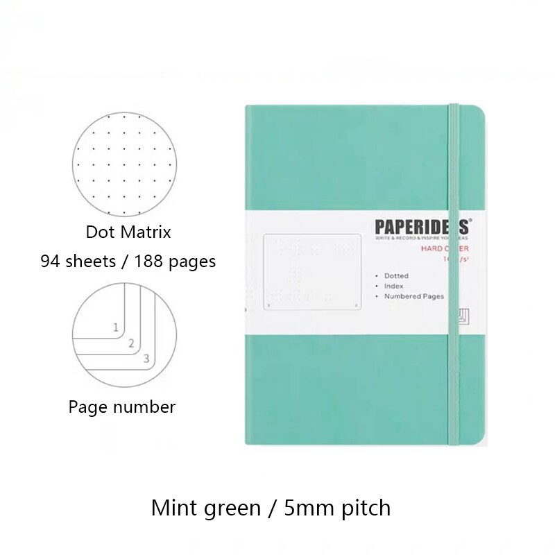 Hardcover A5 Dot Matrix Notebook Dot Ding Planner 100GSM 188 Pages Acid-free Paper Notepad Supplies Stationery D40: blue 04