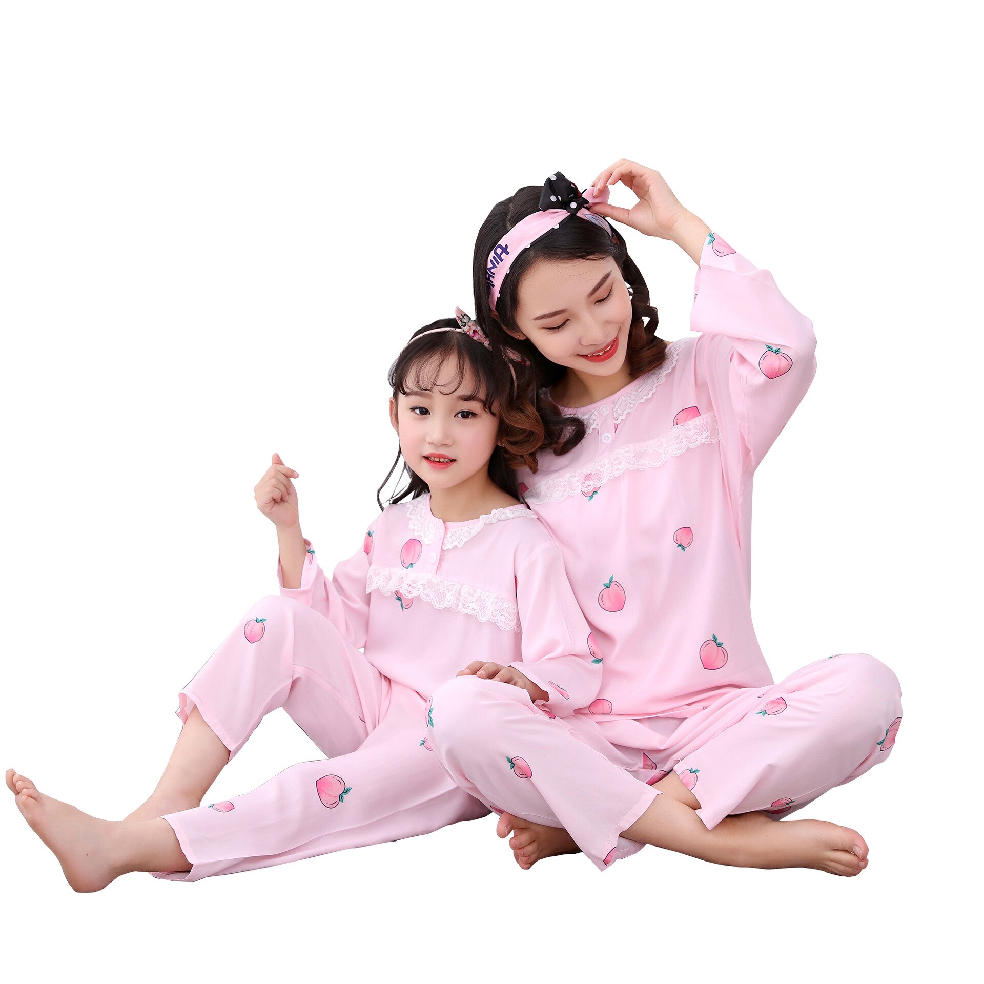 Spring and Summer Family Matching Pajamas Mom Daughter Outfits Sleepwear Long Sleevs Shirts+pants 2pcs/set Twins Baby Clothing