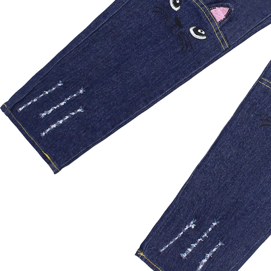 Kinderen Jeans Cartoon Borduurwerk Meisjes Jeans Mode Gat Jeans Voor Meisjes Lente Herfst Novelty Meisje Kleding Voor 6 8 10 12 14