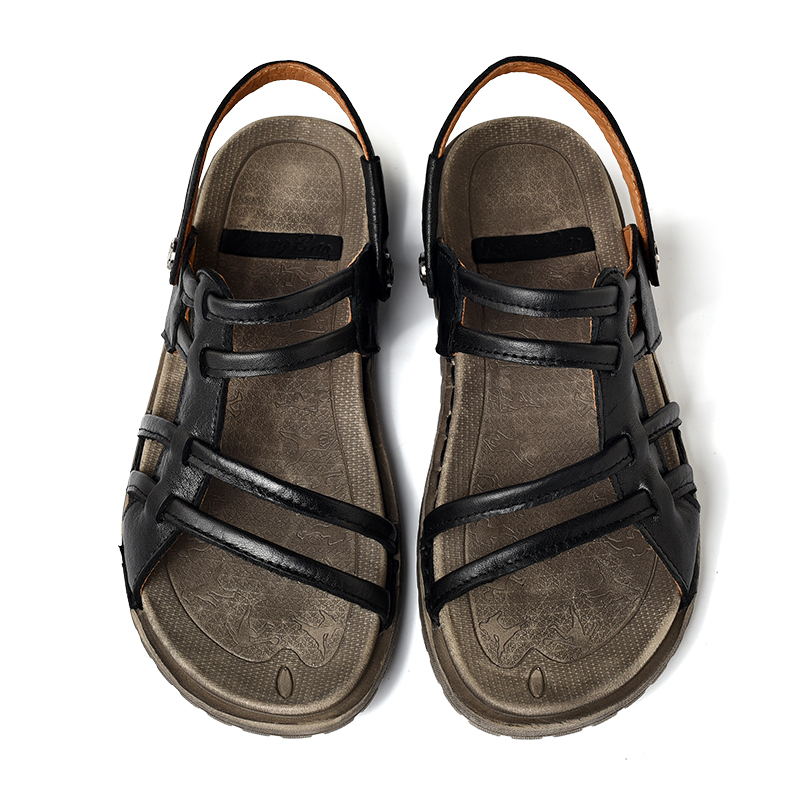 Miubu tøfler tilfeldig flate herre sandaler sommer utendørs svarte strandsko slides tåløkke menn myk stropp skinn