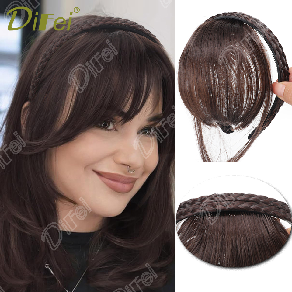 Headband Bangs One Wig Synthetic Wig Black Headband Style with Straight Bangs Hair Suitable for Women Autumn Festival Daily Wear: 4/30HL
