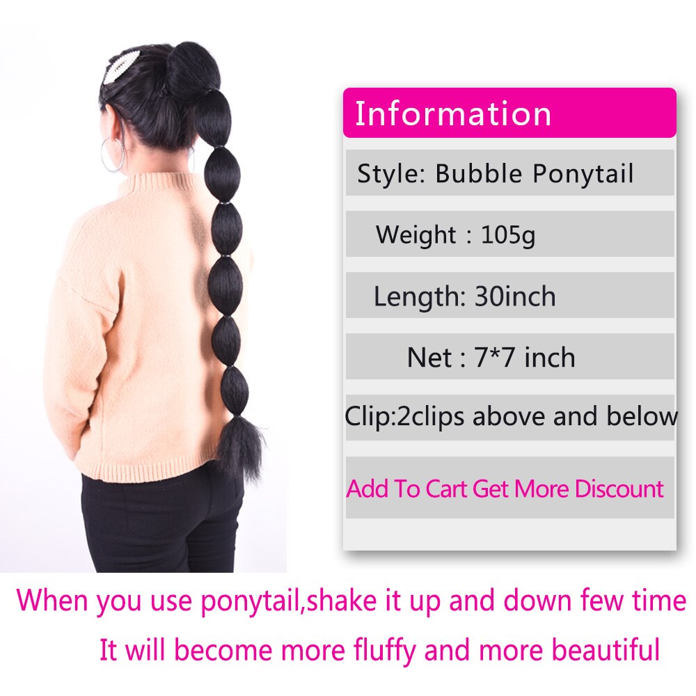 Høj puff afro kinky lige paryk boble hestehale 30 tommer hestehale clipin med snoretræk på syntetisk hår bun extensions