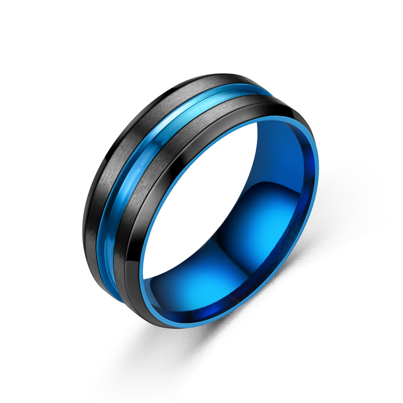 Mode 8mm mannen Zwart Tungsten Wedding Band Ringen Zwarte Groef Afgeschuinde Rand Verlovingsring voor mannen Valentijn Sieraden: 2 / Blauw
