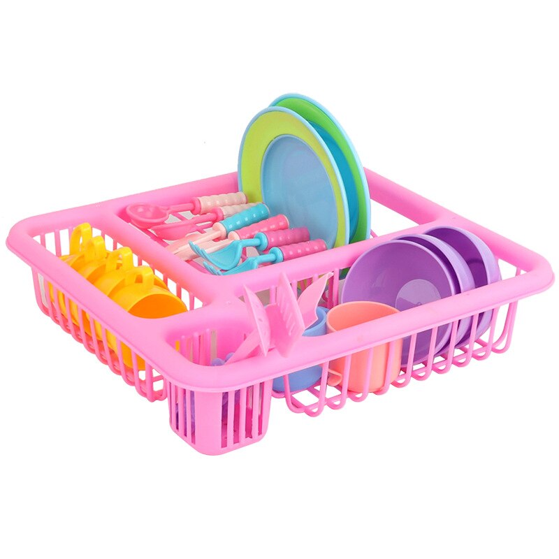 21pcs Drain Basket Simulation Tableware Set Play House Toy Simulation Kitchen Toy