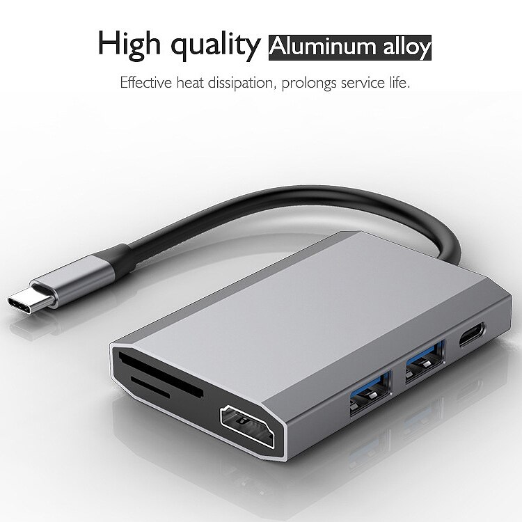 6 In 1 Usb C Hub /Type C Data Hub Met 6-Poort 2 Usb 2.0 + 4K Hdmi + Tf + Micro-Sd + Type C Pd Poorten