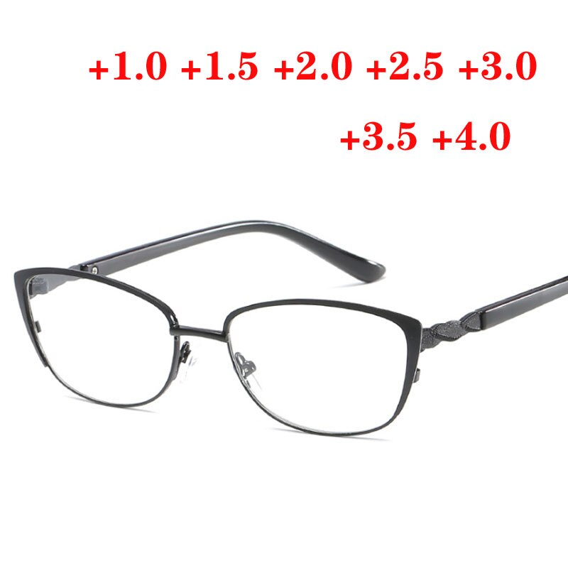 Leesbril met metalen montuur en kattenoog, sterkte  +1.0 +1.5 +2.0 +2.5 to +4.0 brillen voor vrouwen en mannen met hyperopie