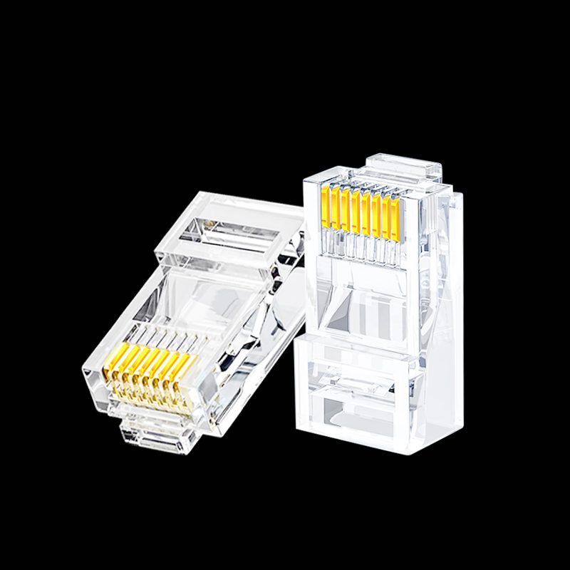 COMNEN CAT5E RJ45 Modular Plug Connector UTP Pass Through RJ45 Ethernet Connectors Crystal End Gold-Plated 8P8C Crimp Ethernet