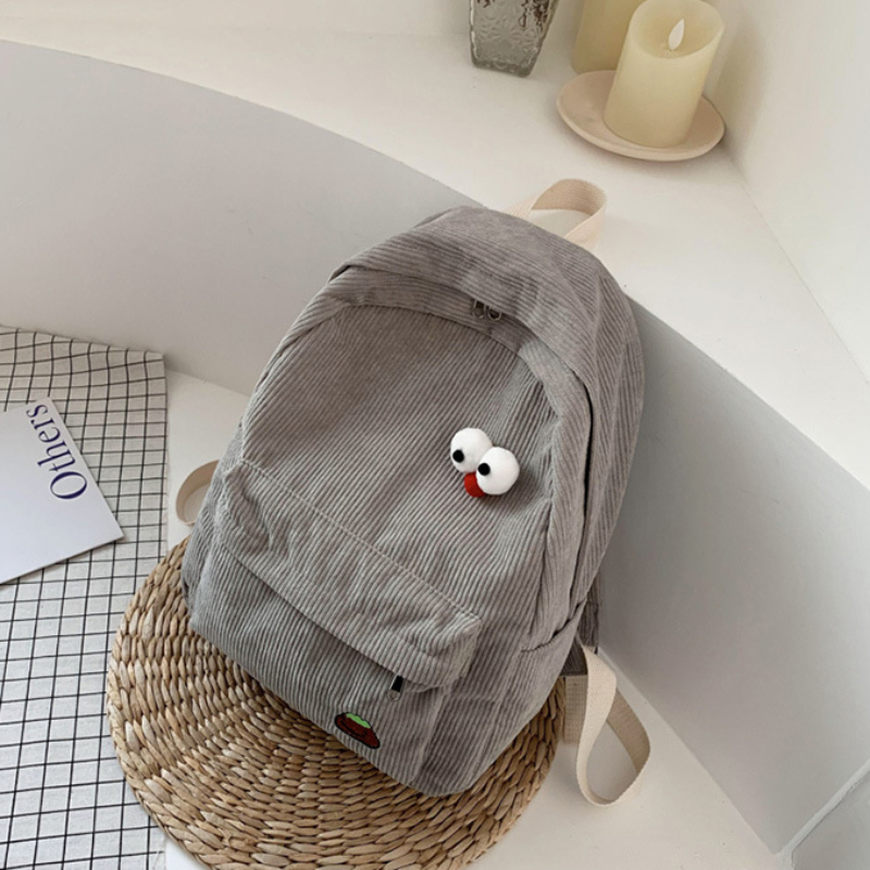 Corduroy Backpacks School Student Teen Girls Schoolbag High Large Capacity College Bookbag Classic Women Preppy Style: Beżowy
