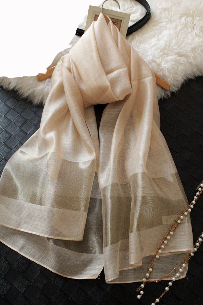 Zijden Sjaals Elegante Zijden Vrouwen Sjaal Mode Zwarte Stiksels Goud Zijde Sjaals Lange Sectie Zachte Sjaal Uitlaat Organza Sjaal: beige scarf