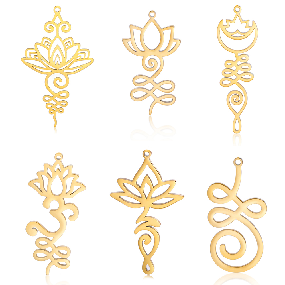 Breloques en forme de fleur de Lotus, en acier inoxydable, amulette religieuse, pendentifs, accessoire pour collier, boucles d'oreilles, bijoux, bricolage,