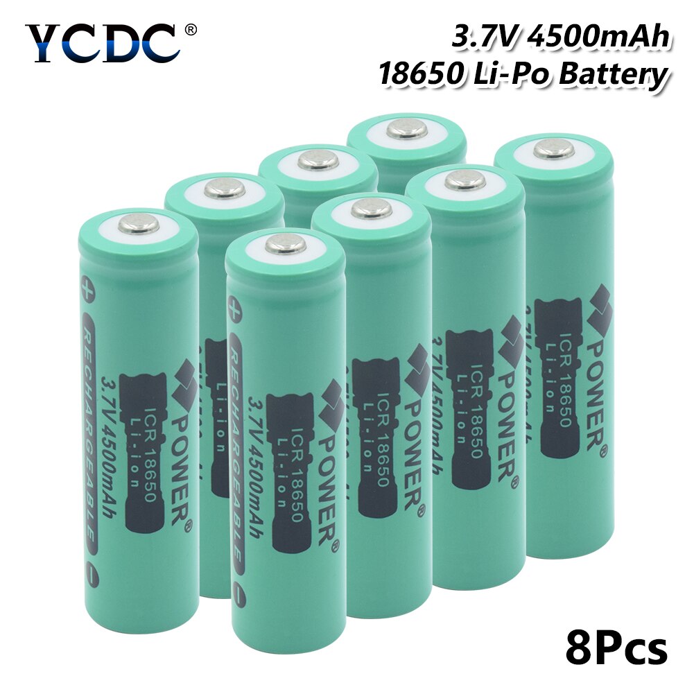3.7V 4500mAh 18650 Rechargeable Li-ion Battery for LED Torch Flashlight electronic product 18650 batteries: 8 Pcs