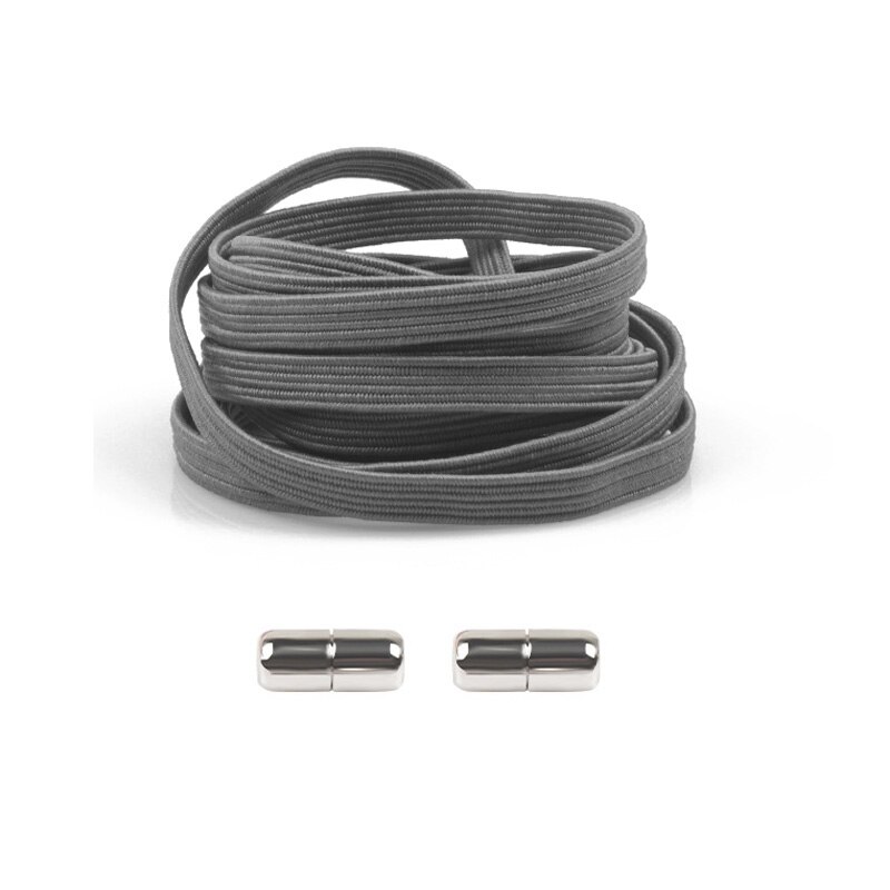 1 paar veters zonder strik, platte elastische veters, kindersneakers voor volwassenen, veters, snelle, luie veters, schoenveters met metalen capsulegesp: Donkergrijs