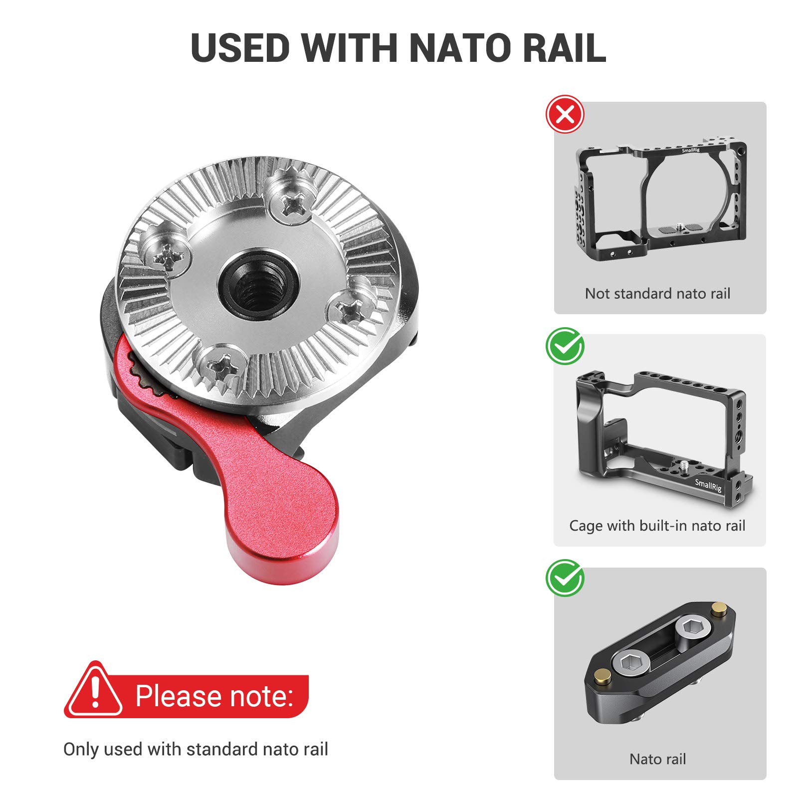 SmallRig Quick Release NATO Clamp to Arri Rosette For Universal Camera Cage With Nato Rail/Arri Rosette Wooden Hanldle - 2046
