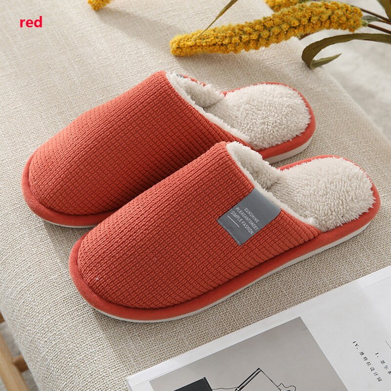 Women Indoor Slippers Warm Lovers Home Slipper Anti Slip Autumn Winter Shoes Household Floor Soft Indoor Flat Cotton Home Shoes: red / 40-41