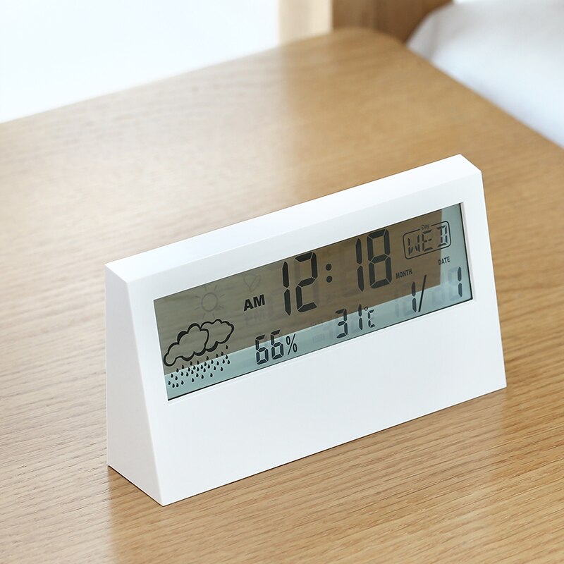 JAPAN ABS Multi-functions Digital Desk LCD Alarm Clock Thermometer & Calendar Weather Display Home Decor