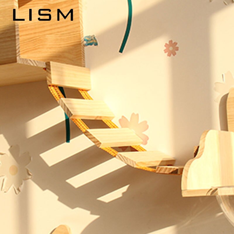 DIY Wooden Cat Climber Wall-Mounted Cat Toys Tree Jumping Climbing Frame Activity Platform Pet Kitten Play House Furniture