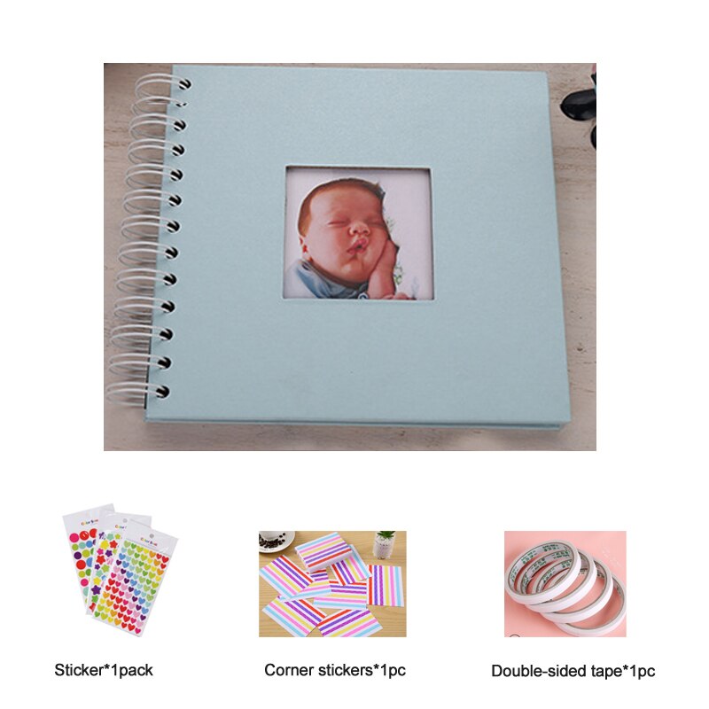 20 Pages Wedding/Baby DIY Photo Album Anniversary Scrapbook Blank Photo Album Cover Kraft Album For Photos For Kids Case Binding: Blue
