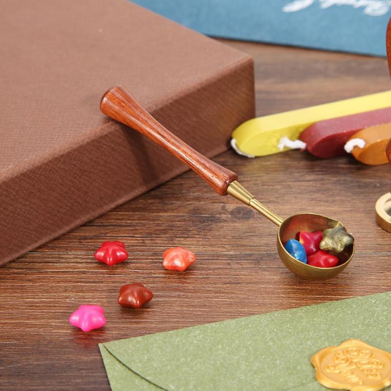 Latón fuego cera sello cobre cera palo madera mango cuchara de cera de lacre pequeño y exquisito 11,5x3 cm tamaño del producto