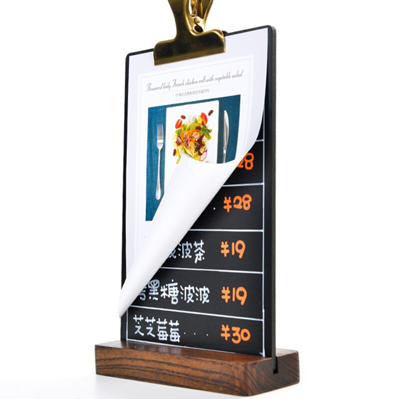 A4 Double Sided Wood Menu Paper Holder Stand Table Sign Card Blackboard Holder Desktop Message Poster Display Stand With Clip