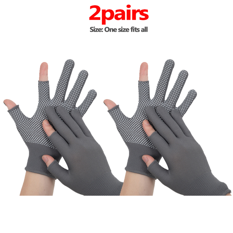 Guantes sin dedos, manoplas de trabajo de nailon antideslizantes para pantalla deslizante, guantes deportivos para conducir en bicicleta al aire libre, hombres y mujeres, blanco y negro: Gris