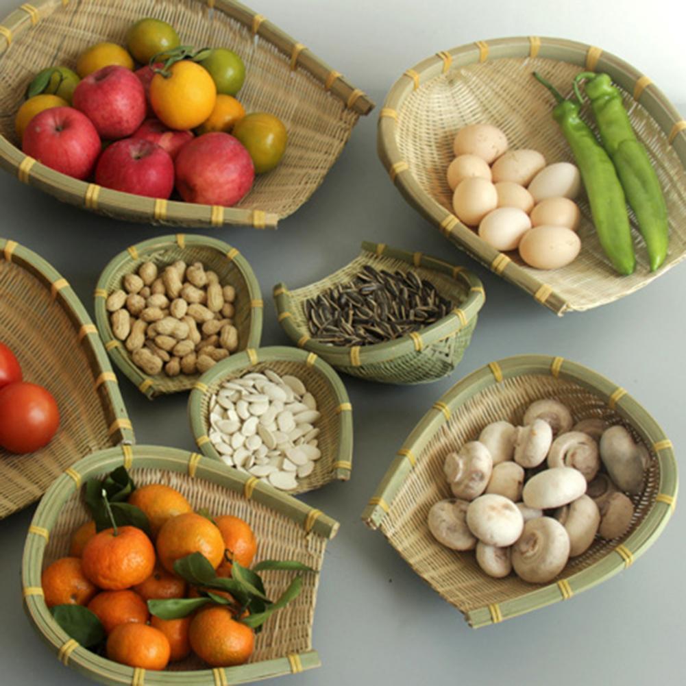 Bamboo Weaving Storage Basket Handmade Open Bamboo Sieve Handwoven Drying Bamboo Basket Dustpan Snack Trays Food Storage