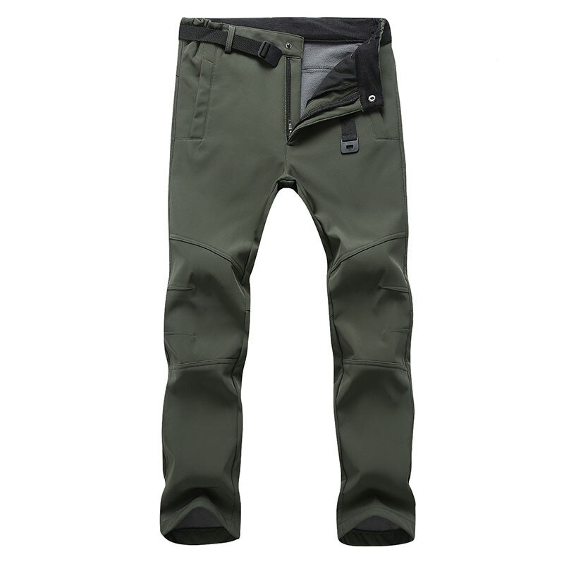 Facecozy Men Fleece Hiking&amp;Camping Pants Female Outdoor Pantolon Fishing softshell Pants Waterproof Trekking Skiing Throuses: Army green / Asian Size S