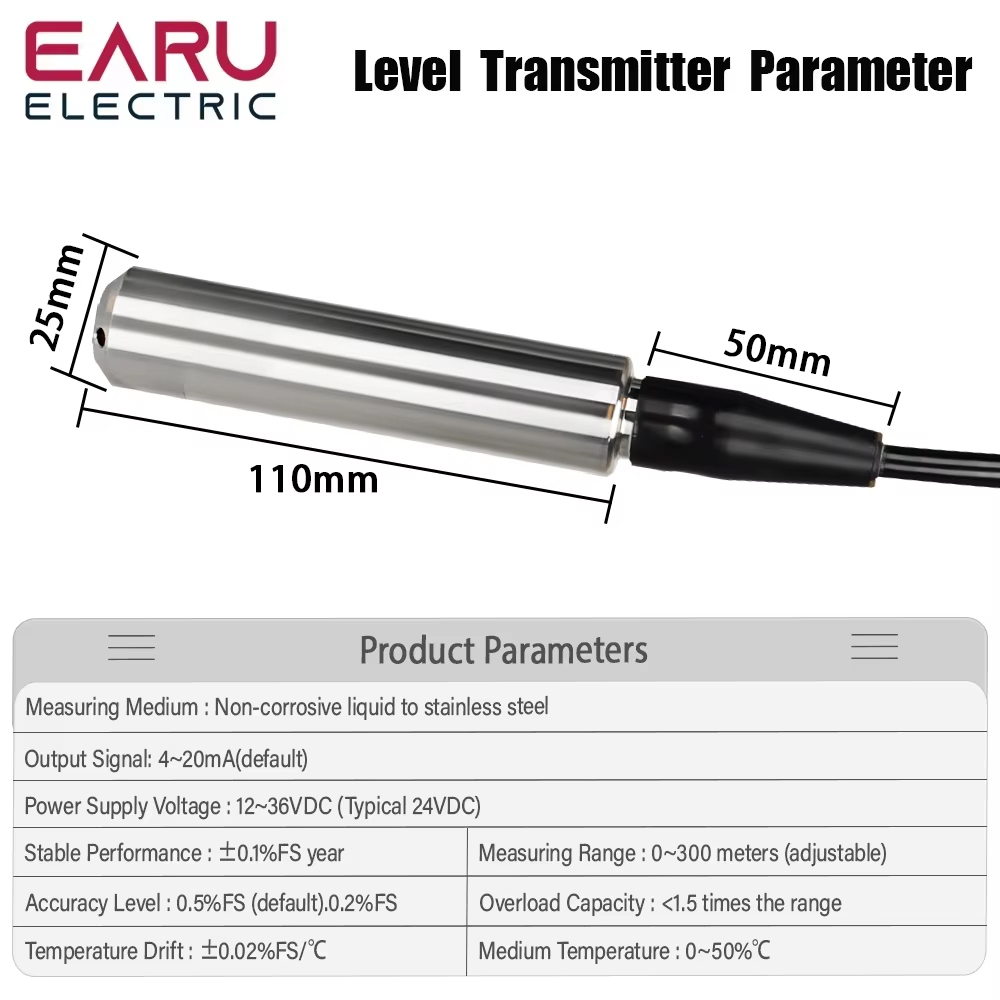 4-20MA Ausgang Integraler Füllstandsgeber Flüssigöl Wasserstandsensor Sonde Erkennung Controller Schwimmerschalter 1-10m RS485 für Pumpe