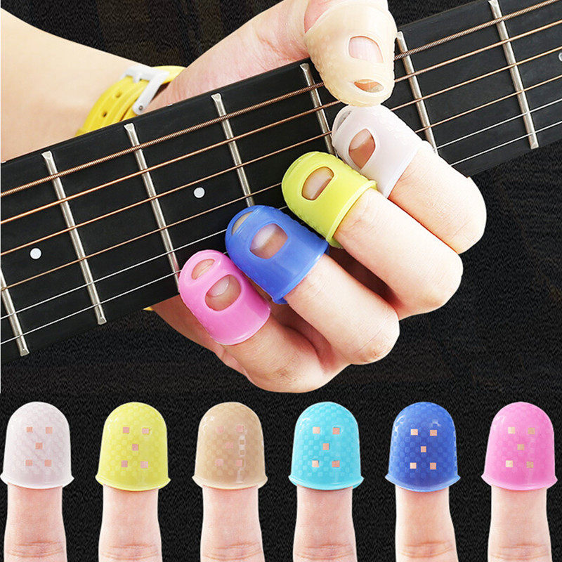 Dedales de silicona antideslizantes para ukelele, protectores de dedos para guitarra, Protector de punta de dedo, 5 piezas