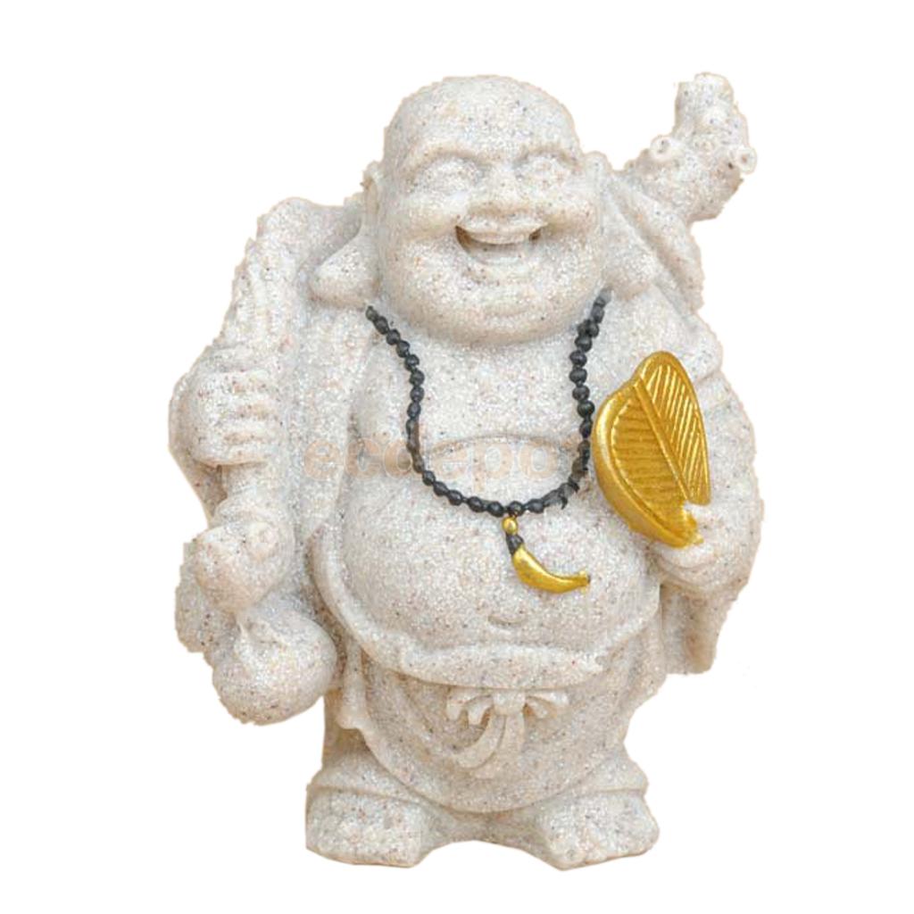 Pedra de areia maitreya feliz sorriso buda estátua mão esculpida riqueza artista sorte