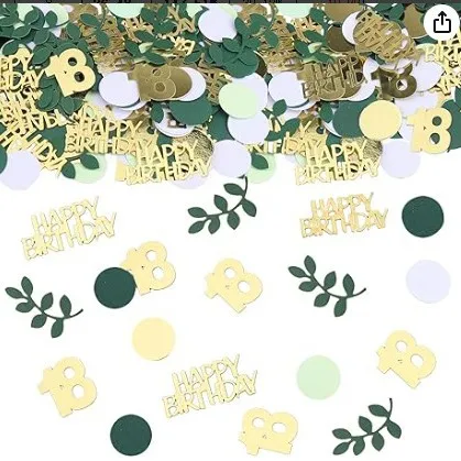 Salviegrønn gull gratulerer med dagen konfetti bursdagsborddekorasjoner strøkonfetti 30th 60th bursdagskake foliekonfettidekor: Fluorescensgul