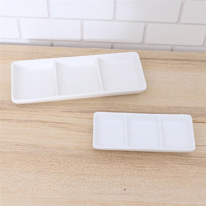 6 / 8.5 Inch Pure White Keramische 3-Compartiment Voorgerecht Dienblad Rechthoekige Verdeeld Saus Gerechten Voor Spice Schotel sojasaus