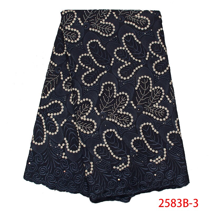 African Swiss Voile Lace in Switzerland Swiss Voile Cotton Lace Fabric Embroidery Laces with Stones KS2583B-1