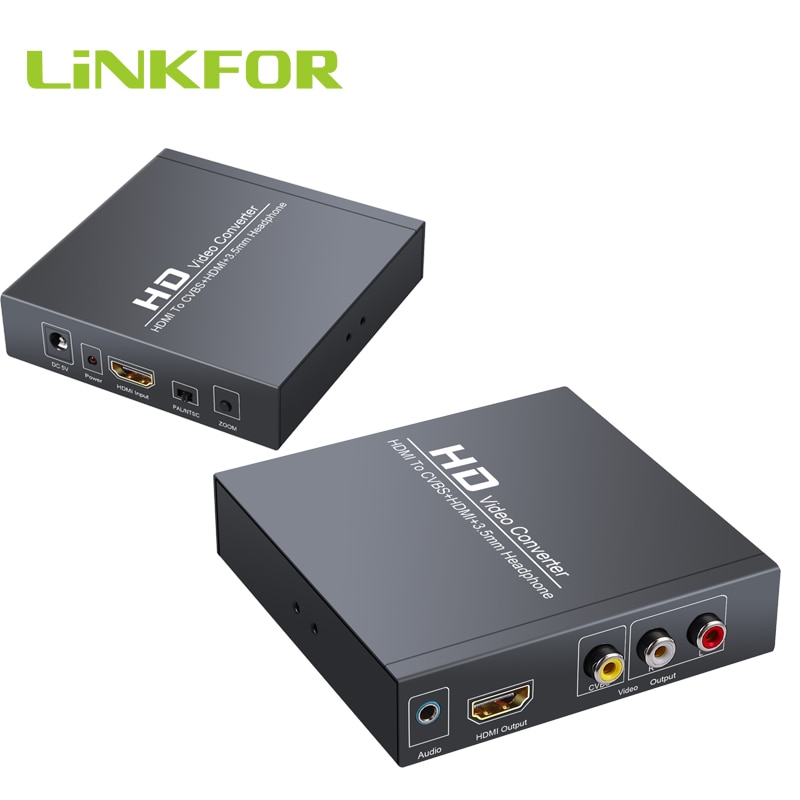 LiNKFOR HDMI naar RCA en HDMI Converter 3RCA CVBS AV Composiet Video Audio Adapter met 3.5mm Hoofdtelefoon Ondersteuning 1080P PAL NTSC