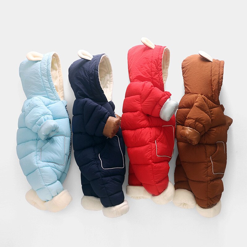 neue geboren Winter freundlicher Jacke Mantel Plus Samt Baby Mädchen kleidung Schneeanzug Baumwolle Junge Strampler Kleinkind Overall mit kapuze Mantel