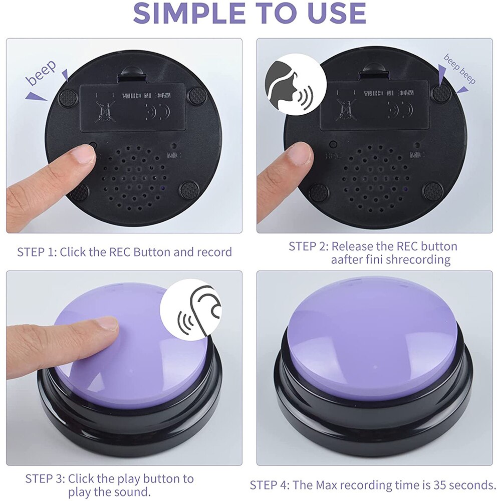 4Pcs Voice Recording Button Recordable Dog Talking Buttons for Communication Dog Voice Command Buttons 30 Second Record