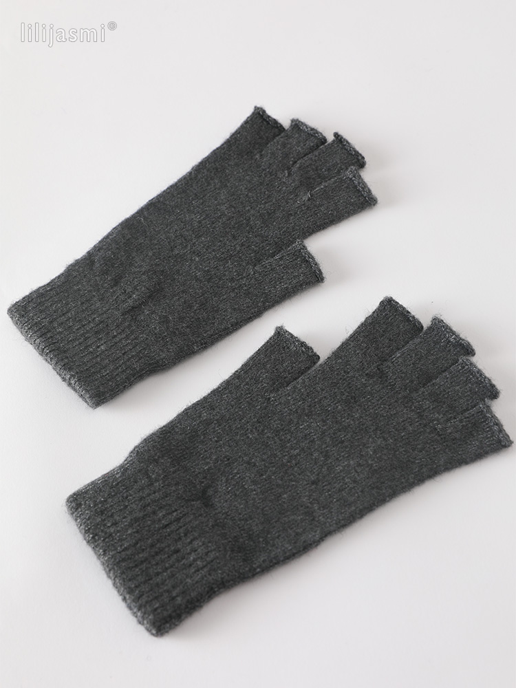 Wolle Fausthandschuh ausgesetzt Fingerspitze Damen Handschuhe Winter Herbst Arbeitshandschuhe gestrickt für Frauen Fingerlose Handschuhe Antrieb Fäustlinge: dunkel Grau
