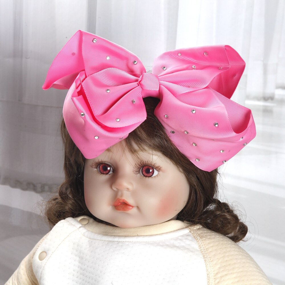 8inch large bows hair clips for Baby Girls Kids Soft Bows Rhinestone Knot Hair Bands Baby Hair Accessories Children Headwear: black