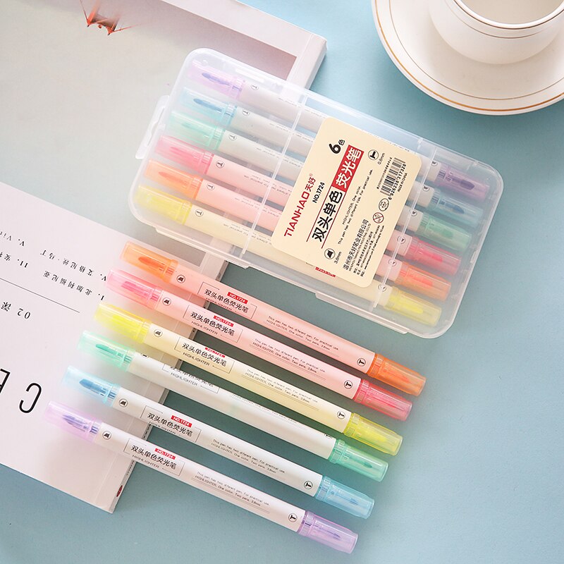 6 Pcs Dual Tip Pen Marker Highlighters School Supplies
