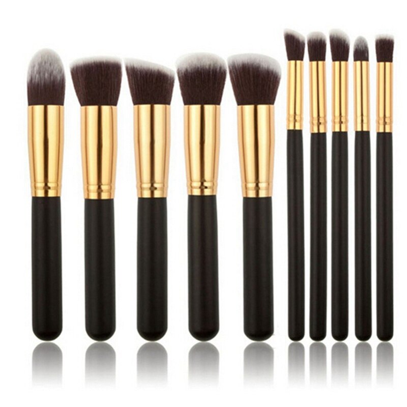 10 stk makeup børster sæt pincel maquiagem cosmetics maquillaje makeup værktøj pudder øjenskygge kosmetik sæt sort guld