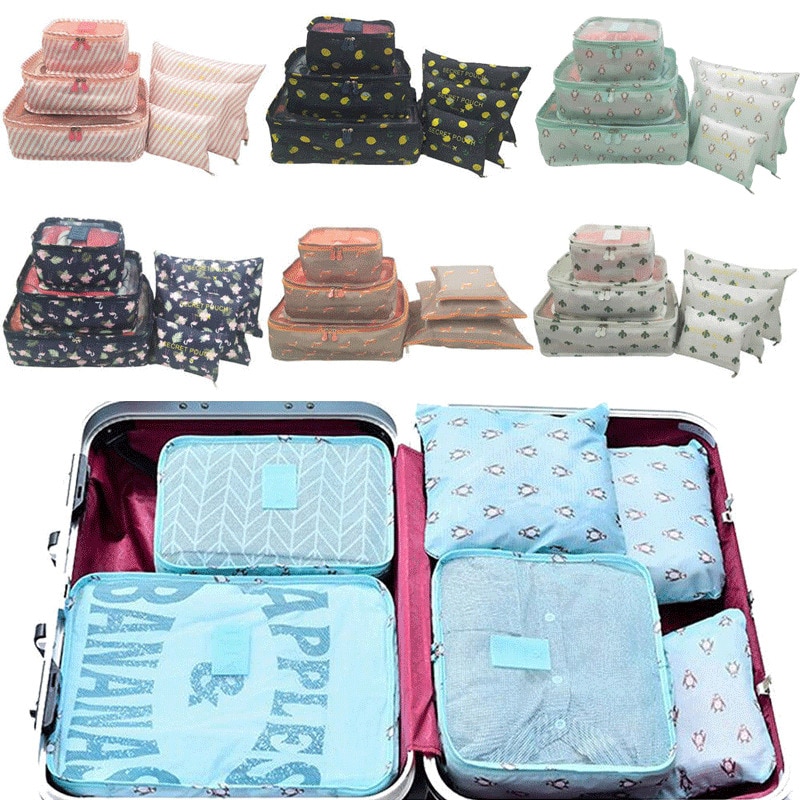 Sacs de rangement de vêtements de voyage étanches 6 pièces, sacs de rangement de bagages, pochette d&#39;emballage Cube