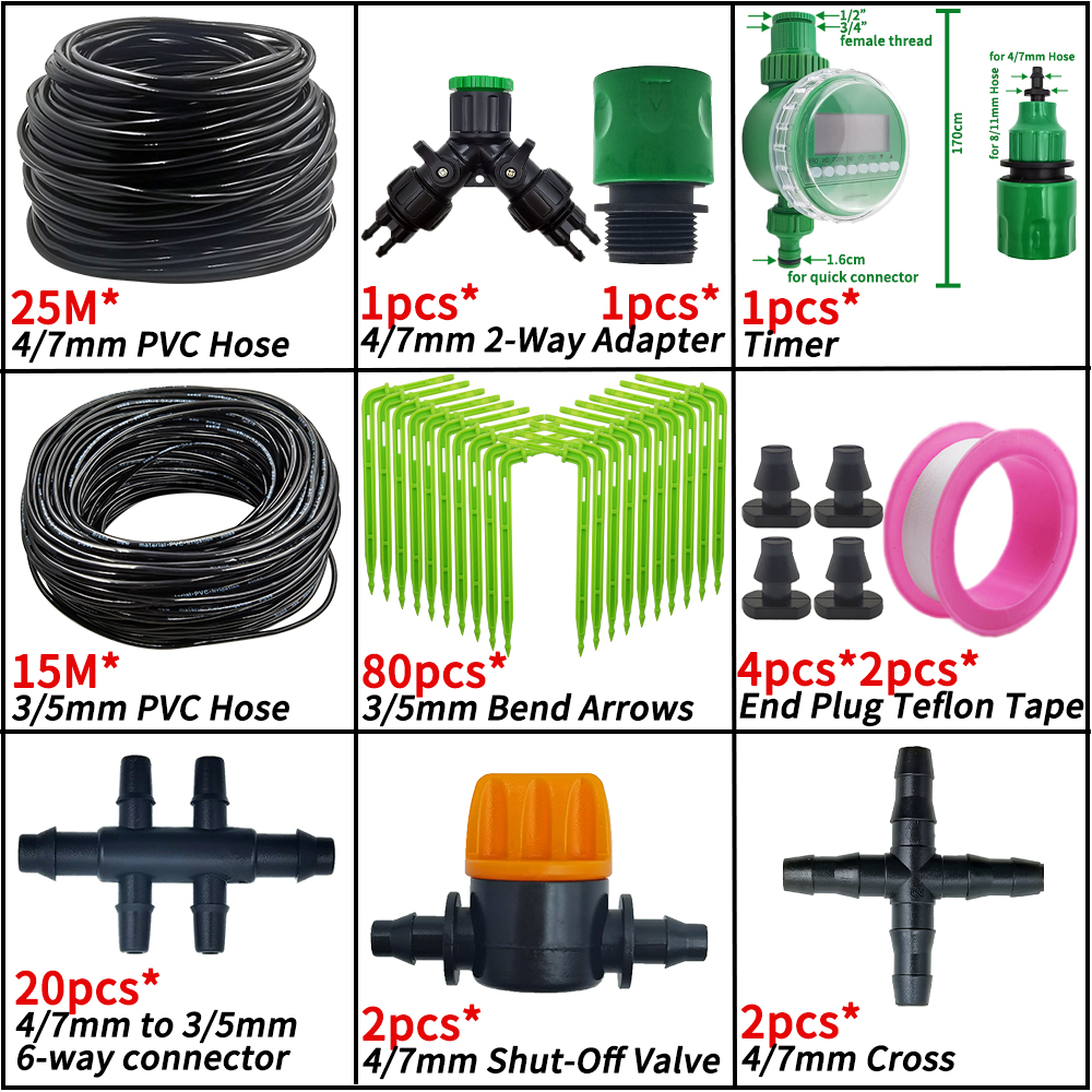 Oasis Garden 4/7mm to 3/5mm Hose Automatic Watering Drip Irrigation System Kit Elbow Emitter Potted Plant Home Bonsai Greenhouse: black