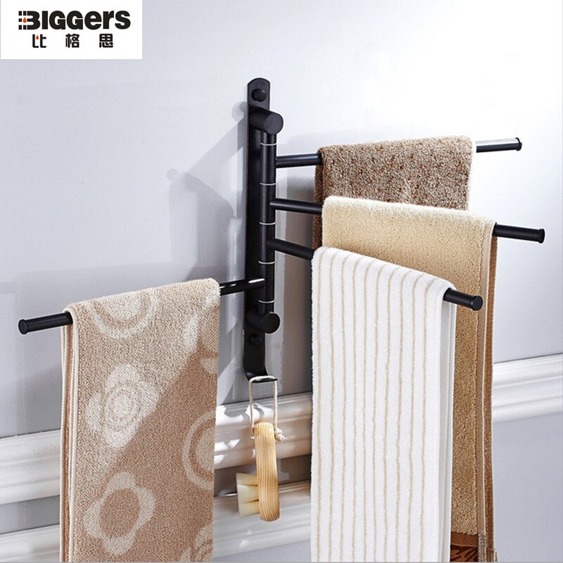 Amerikaanse stijl zwarte afwerking roestvrijstalen handdoekrekken voor in de badkamer 2/3/4 stangen verplaatsbare handdoekrekken met ophanghaken