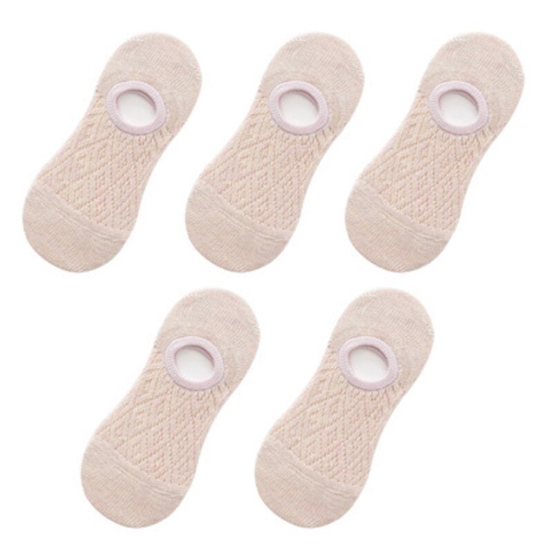 5 Pairs Women Silicone Non-slip Invisible Socks Summer Solid Color Mesh Ankle Boat Socks Female Cotton Slipper No show Socks: light pink