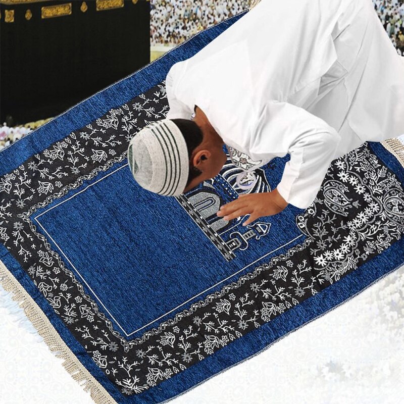 Islamic Turkish Chenille Prayer Rug Mosque Floral Pattern Portable Muslim Carpet Woven Jacquard Tassel Ramadan Mat H3CC