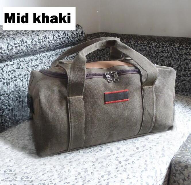 ANAWISHARE Mannen Reistassen Grote Capaciteit Vrouwen Bagage Travel Plunjezakken Canvas Big Travel Handtas Vouwen Reis Tas Waterdicht: khaki mid